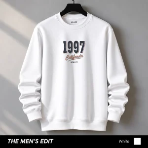 California Printed Cotton Fleece White Sweatshirt for Men