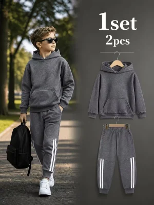 Classic Double Stripe Hooded Tracksuit for Tween Kids