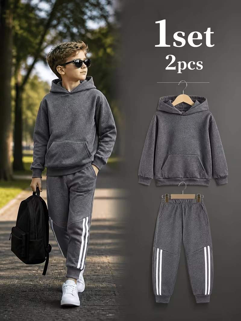 Classic Double Stripe Hooded Tracksuit for Tween Kids Classic Double Stripe Hooded Tracksuit for Tween Kids