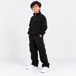 Kids Black Half-Zip Cargo Tracksuit angled view