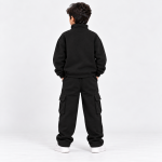 Kids Black Half-Zip Cargo Tracksuit back view