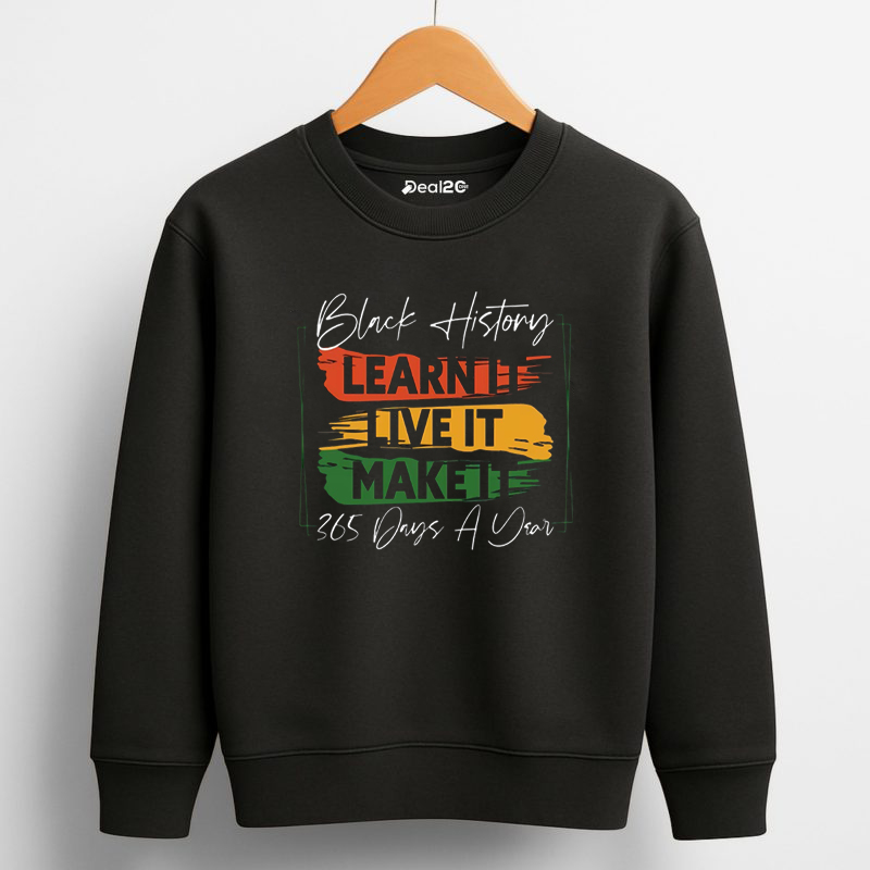 Make History Learn Printed Black Sweatshirt for Tween Kids