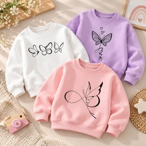 Pack of 3 Butterfly Printed Fleece Sweatshirts for Girls