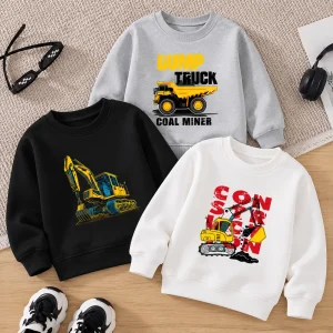 Pack of 3 Construction Truck Printed Fleece Sweatshirts for Young Kids