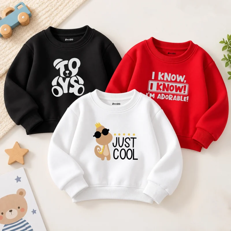 Pack of 3 Cool & Adorable Printed Sweatshirts for Young Kids
