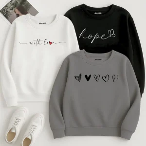 Pack of 3 Hope Love Printed Sweatshirts for Women