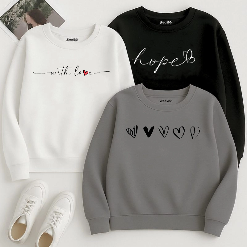 Pack of 3 Hope Love Printed Sweatshirts for Women