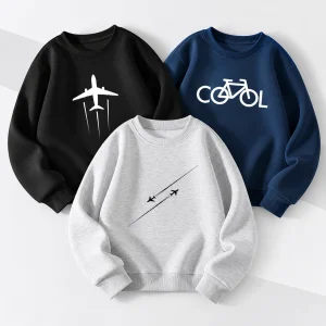 Pack of 3 Jet Airplane Bicycle Printed Sweatshirts for Kids