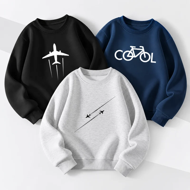 Pack of 3 Jet Airplane Bicycle Printed Sweatshirts for Kids