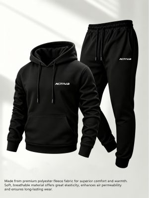 Black Active Printed Hooded Tracksuit for Men
