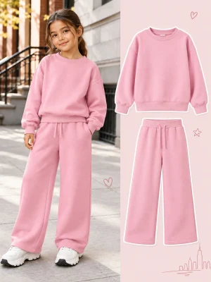 Blush Comfort Wide‑Leg Tracksuit for Girls