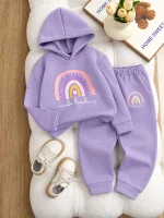 Be Kind Rainbow Printed Purple Hooded Tracksuit for Girls
