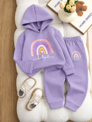 Be Kind Rainbow Printed Purple Hooded Tracksuit for Girls