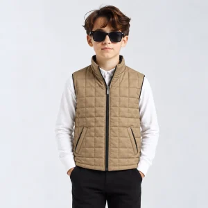 Sleeveless Stand-Up Collar Puffer Jacket For Tween Kids