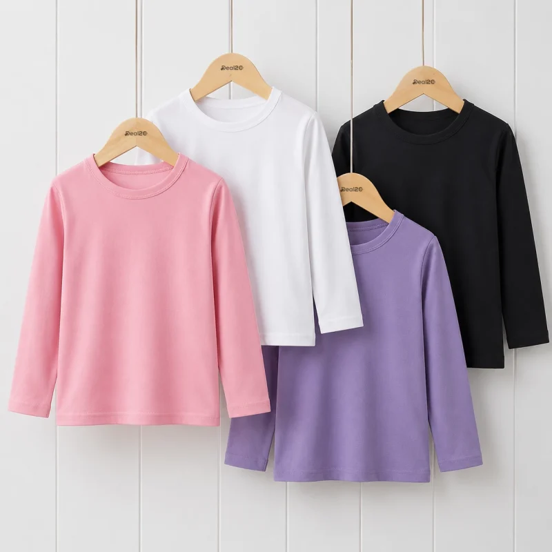 Bundle of 4 PWB Colors Plain Long Sleeve T-shirts for Girls