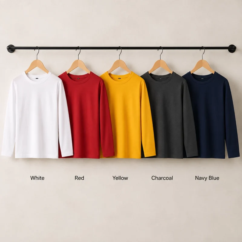 Bundle of 5 Essential Colors Plain Long Sleeve T-shirts for Unisex