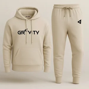 Gravity Printed Beige Hooded Tracksuit – Unisex
