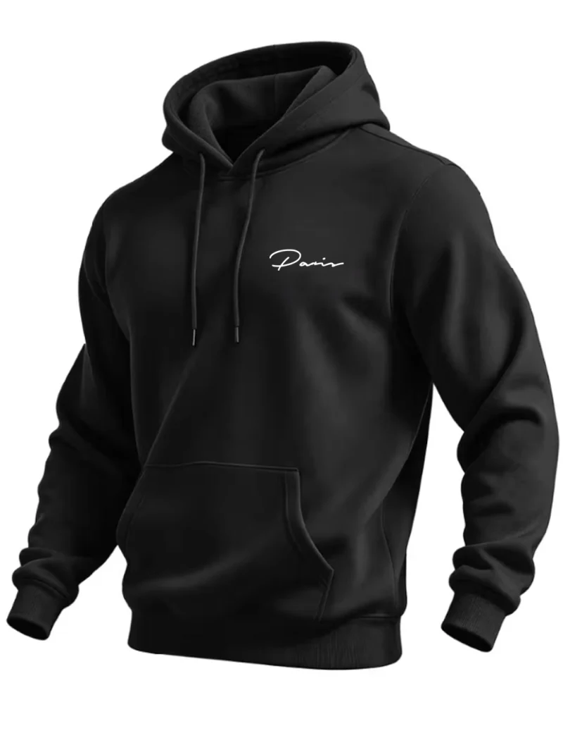 Paris Cursive Printed Black Hoodie For Men