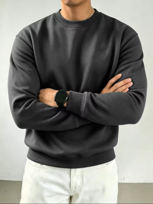 Dark Grey Plain Sweatshirt for Men
