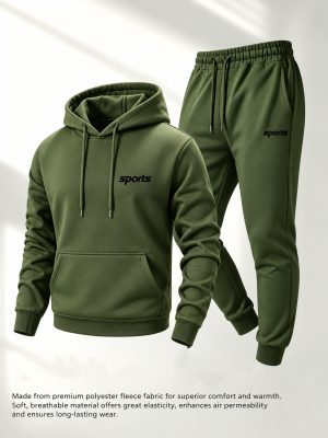 Sports Printed Army Green Hooded Tracksuit for Men