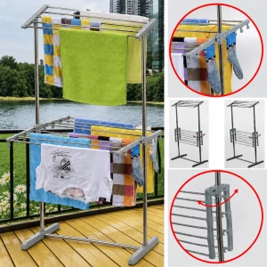 2-Tier Folding Stainless SteelΒ Drying Rack Stand
