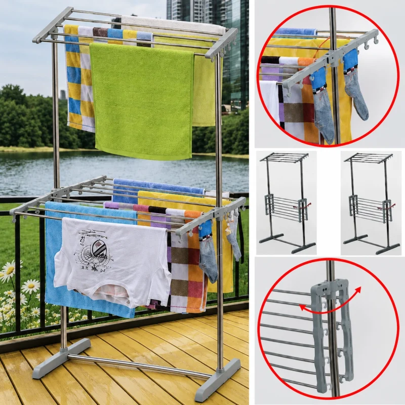 2-Tier Folding Stainless Steel Drying Rack Stand