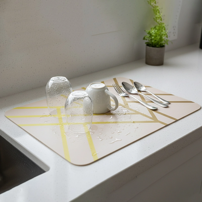 Anti-Slip Geometric Dish Drying Mat for Kitchen Counter