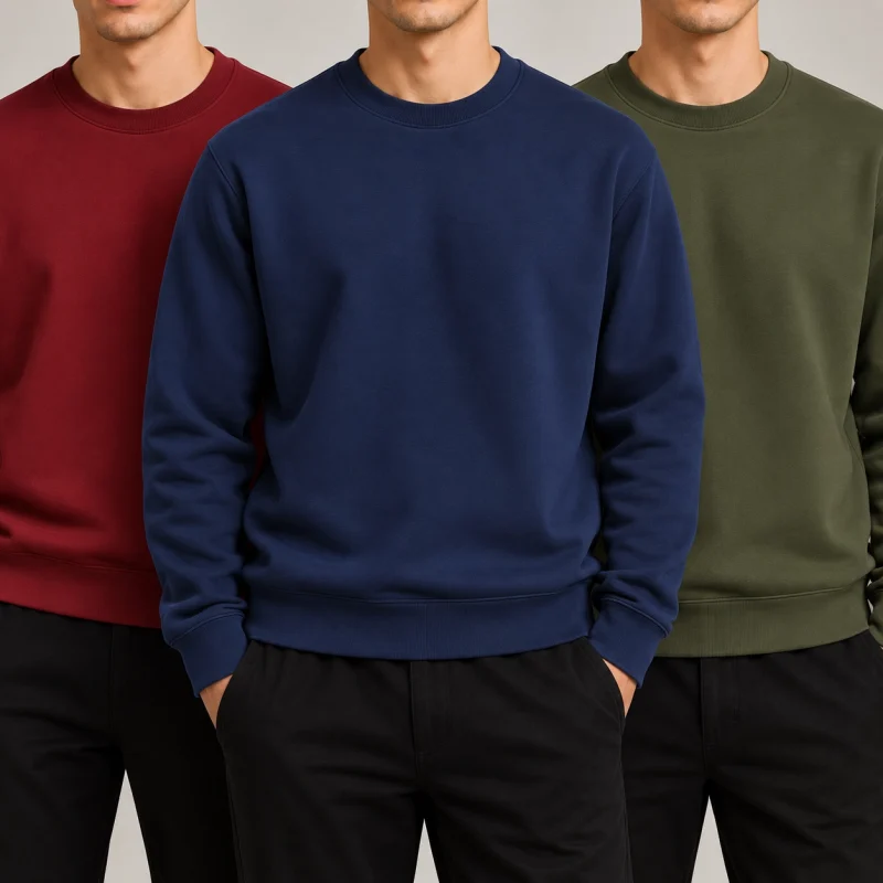 Bundle of 3 AGNM Plain Cotton Fleece Sweatshirts for Men