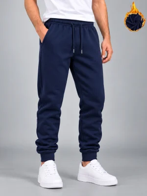 Classic Fit Navy Blue Cotton Fleece Sweatpants for Men