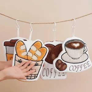 Coffee Pattern Soft Absorbent Hanging Hand Towel