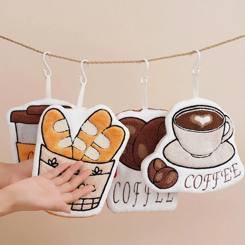 Coffee Pattern Soft Absorbent Hanging Hand Towel