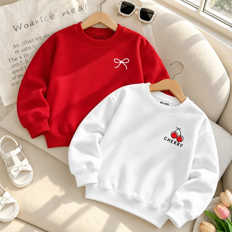 Pack of 2 Cherry Bow Printed Sweatshirts for Girls