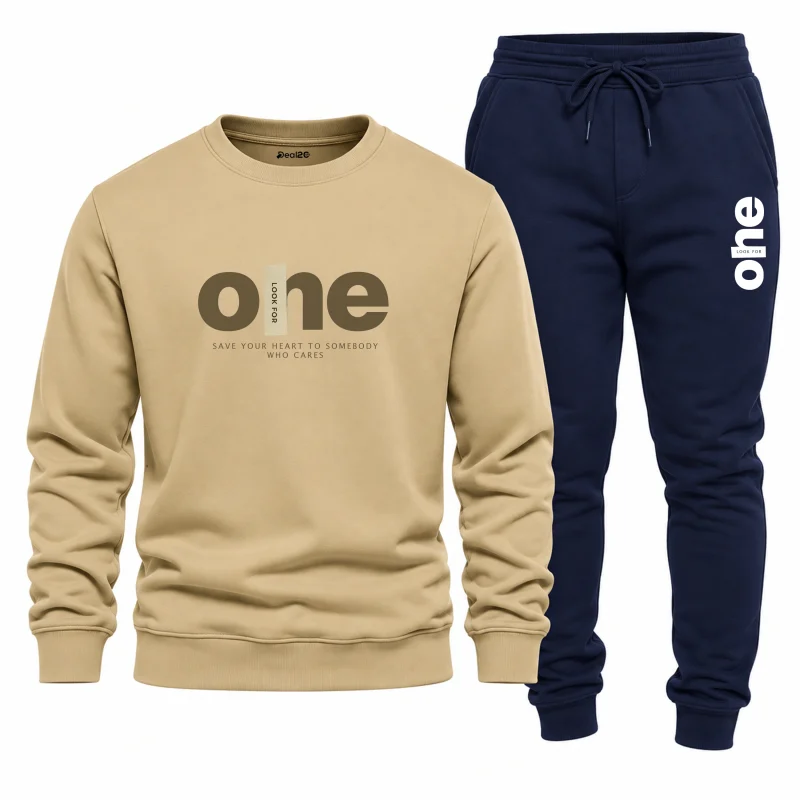 Contrast One Printed Cotton Fleece Winter Tracksuit For Men Contrast One Printed Cotton Fleece Winter Tracksuit For Men