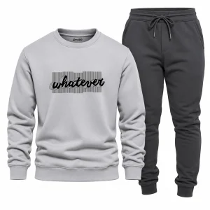 Contrast Whatever Printed Cotton Fleece Winter Tracksuit For Men