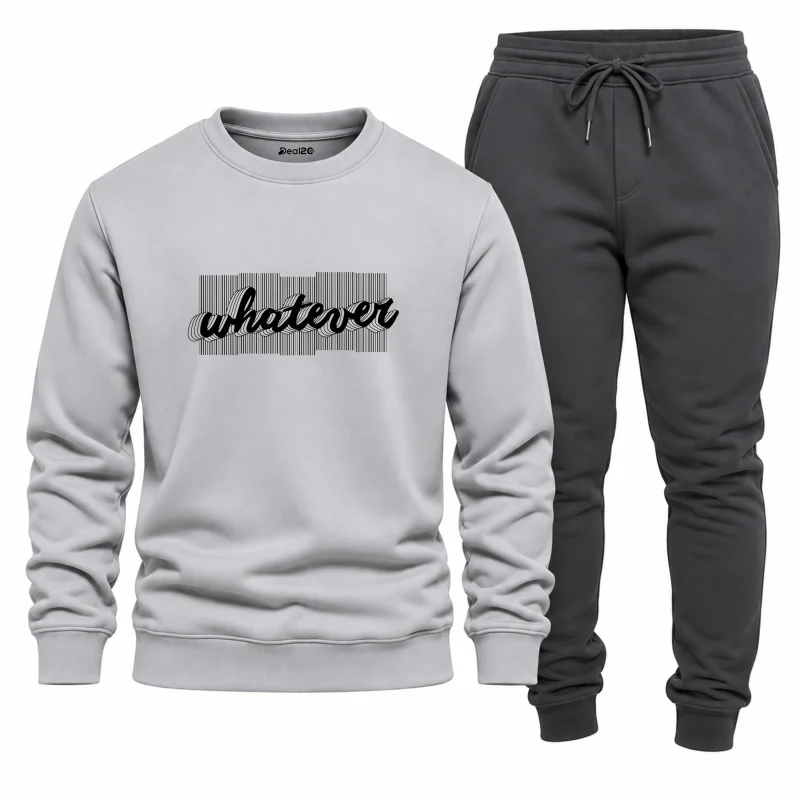 Contrast Whatever Printed Cotton Fleece Winter Tracksuit For Men
