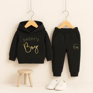 Daddy's Boy Printed Black Hooded Tracksuit for Young Kids