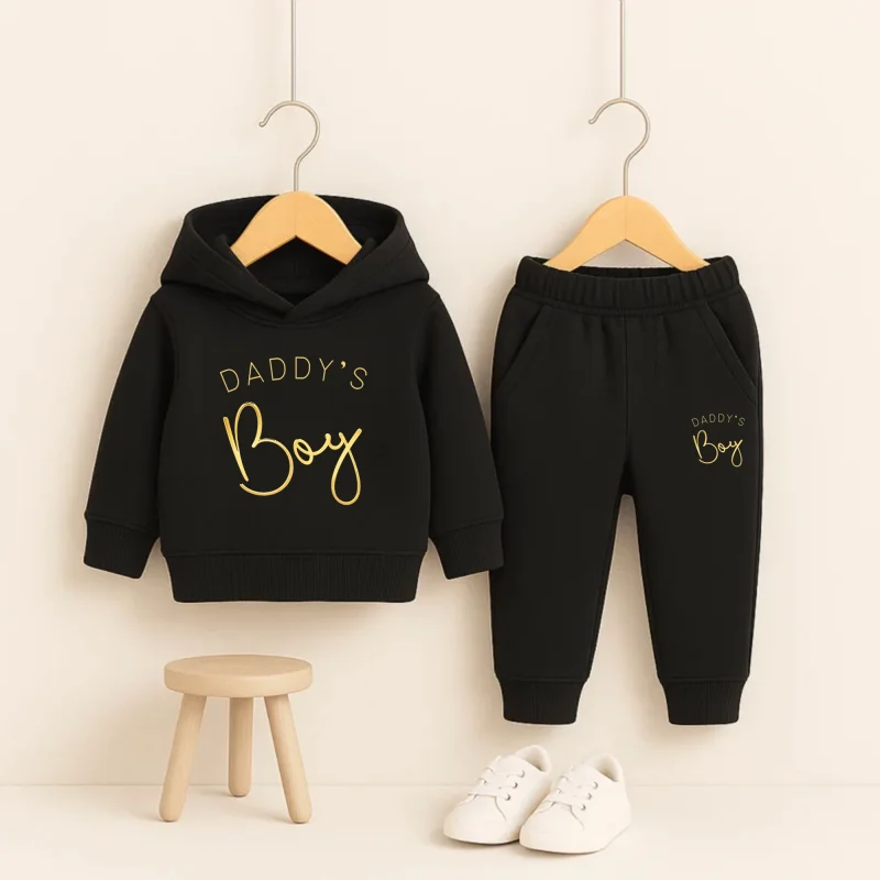 Daddy's Boy Printed Black Hooded Tracksuit for Young Kids Daddy's Boy Printed Black Hooded Tracksuit for Young Kids