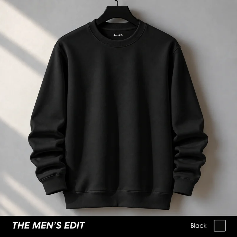 Essential Plain Cotton Fleece Sweatshirt for Men