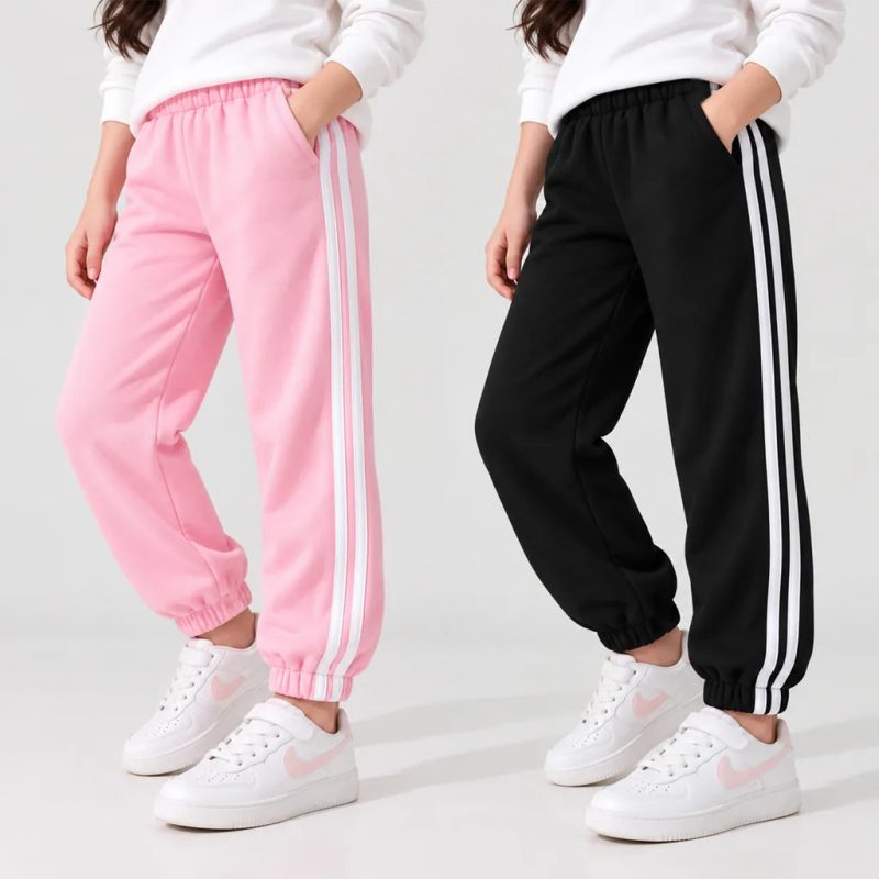 Bundle of 2 Girls Double Stripe Fleece Sweatpants
