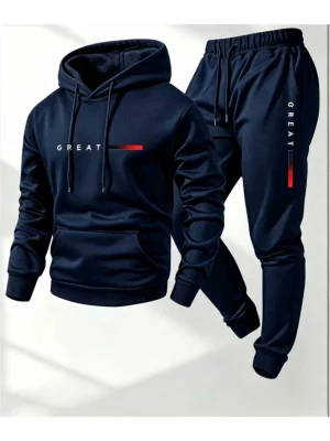 Great Printed Navy Blue Hooded Tracksuit for Men