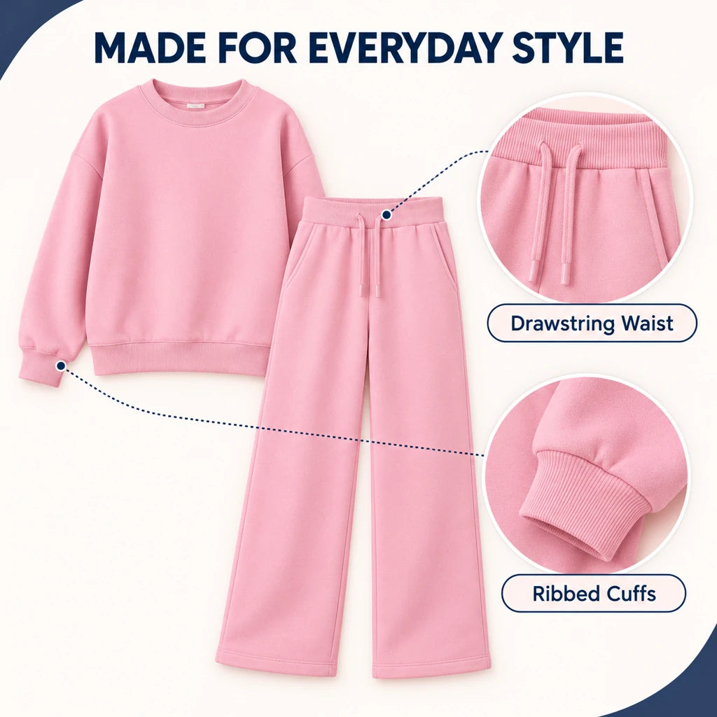 Blush Comfort Wide‑Leg Tracksuit for Girls — garment details