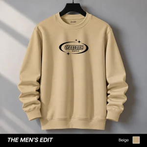 Benguiat Outfit Printed Cotton Fleece Beige Sweatshirt for Men
