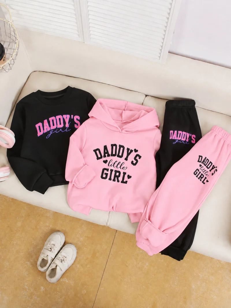 Pack of 2 Daddy's Girl Printed Hooded & Sweatshirt Tracksuit for Girls Pack of 2 Daddy's Girl Printed Hooded & Sweatshirt Tracksuit for Girls