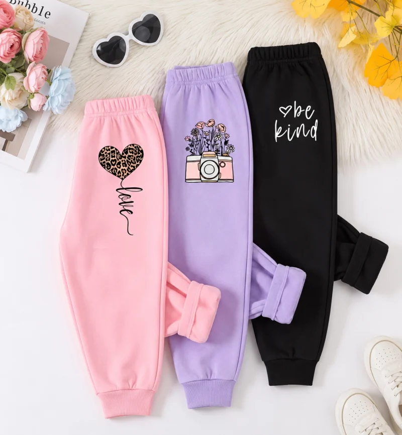 Pack of 3 Be Kind Cotton Fleece Sweatpants for Girls Pack of 3 Be Kind Cotton Fleece Sweatpants for Girls