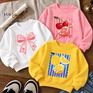 Pack of 3 Bow Citrus Printed Cotton Fleece Sweatshirts for Girls