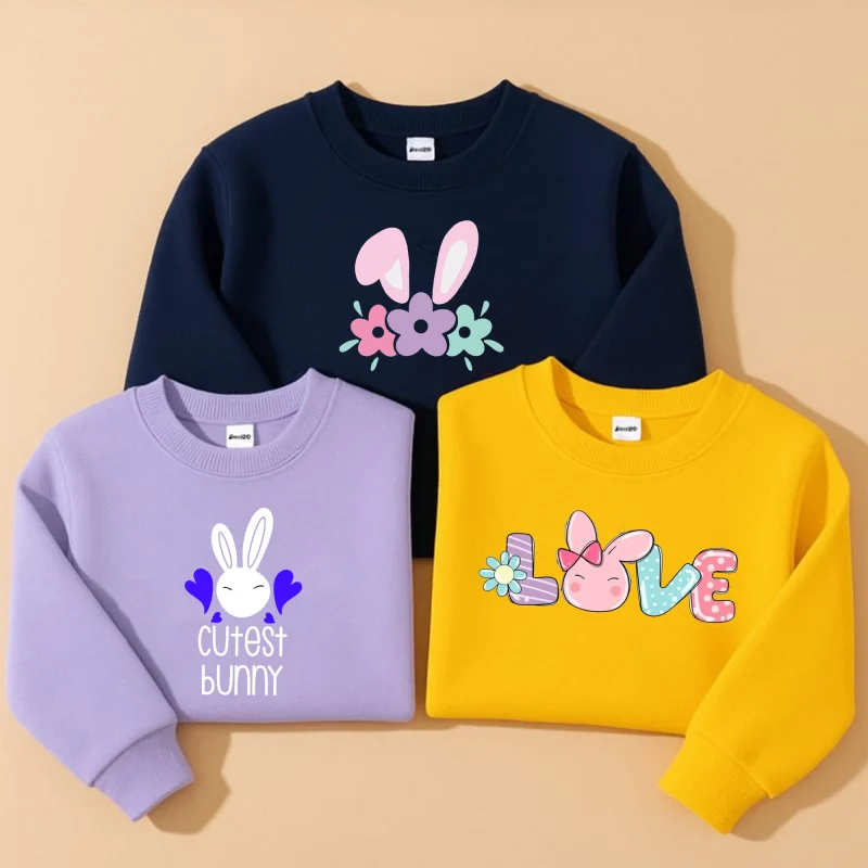 Pack of 3 Bunny Love Printed Cotton Fleece Sweatshirts for Girls