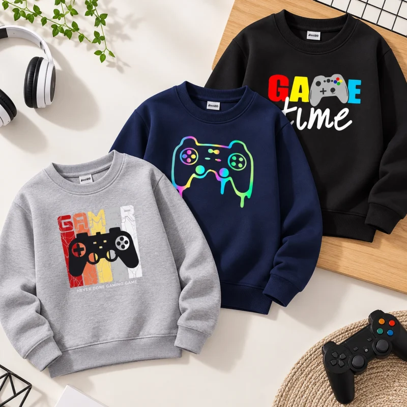 Pack of 3 Gamer Printed Sweatshirts for Tween Kids - Cotton Fleece
