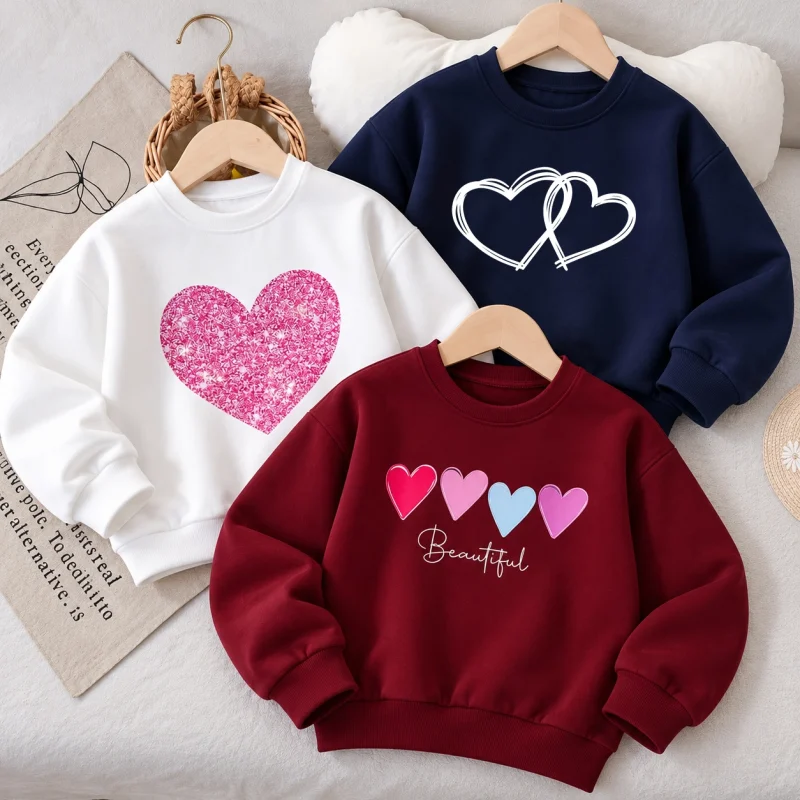Pack of 3 Heart Beauty Printed Cotton Fleece Sweatshirts for Girls Pack of 3 Heart Beauty Printed Cotton Fleece Sweatshirts for Girls