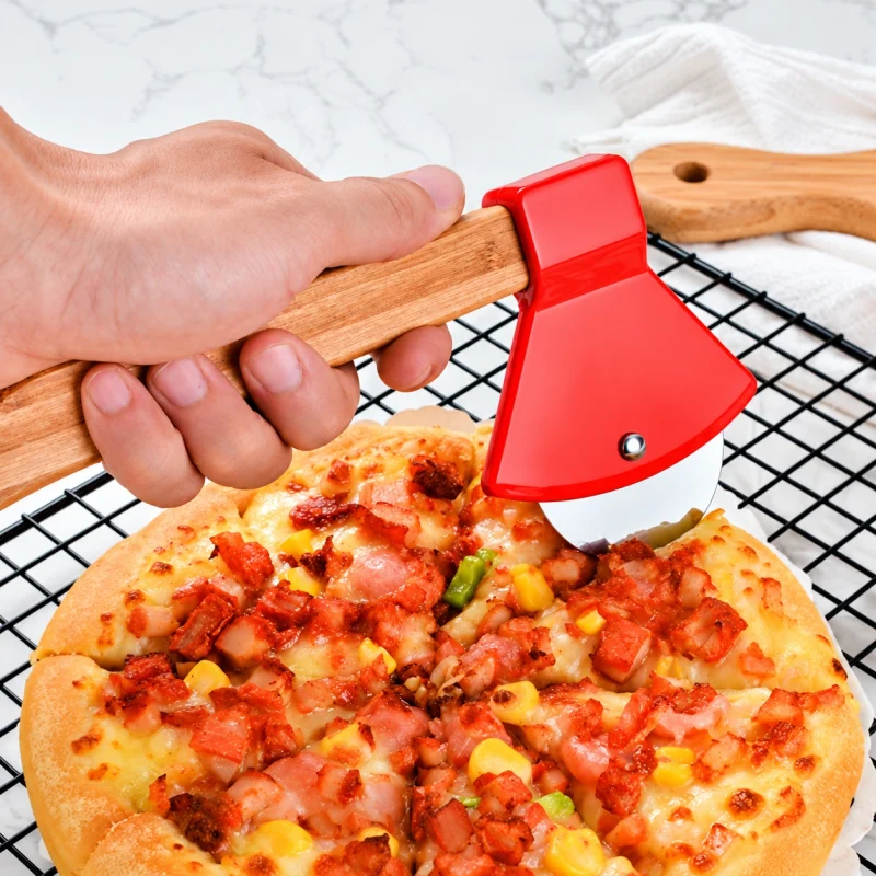 Pizza Cutter Rolling Steel with Bamboo Handle