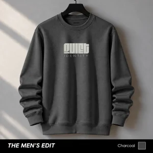 Quiet Identity Printed Cotton Fleece Charcoal Sweatshirt for Men